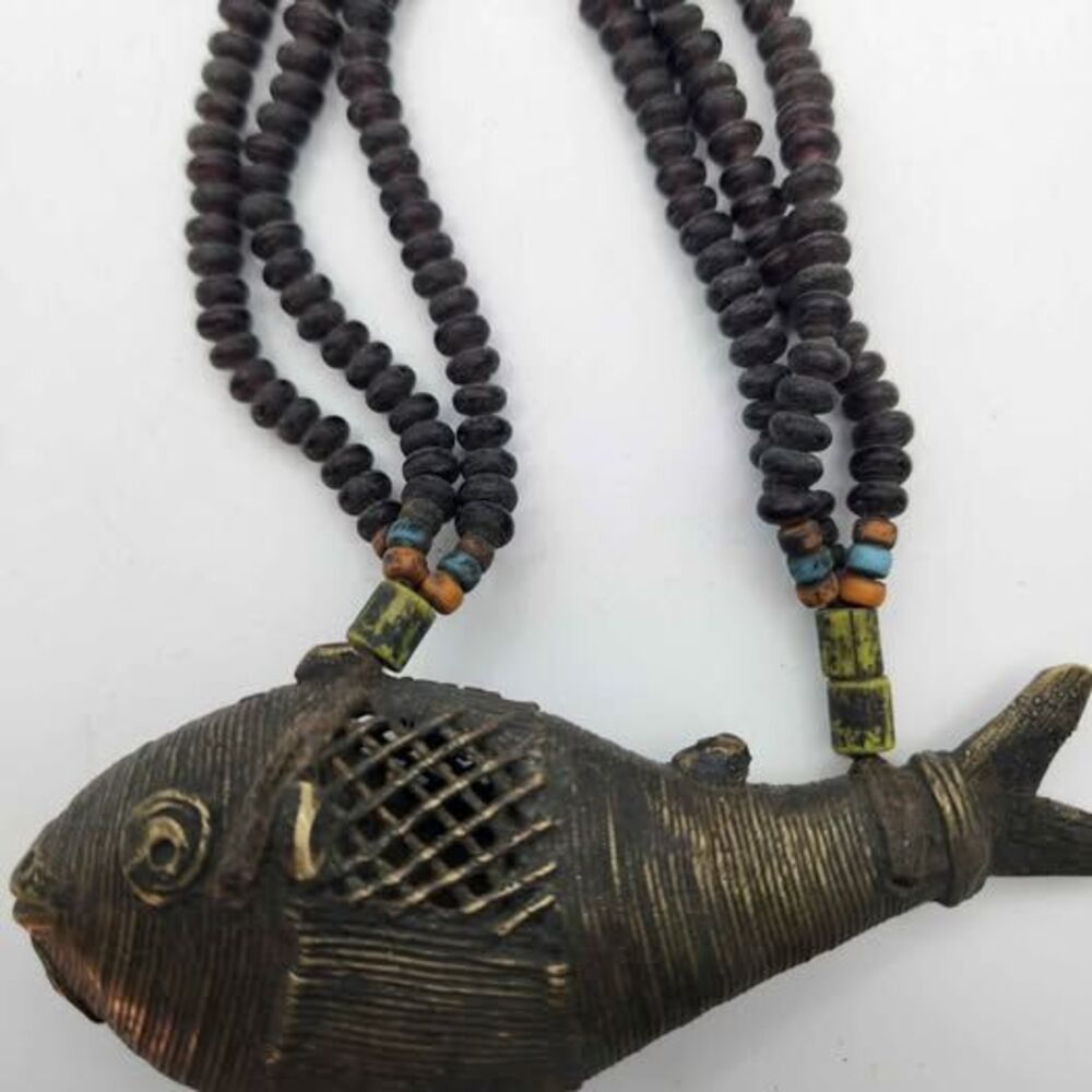 Authentic Vintage Naga Tribal Necklace Brass Fish Pendant